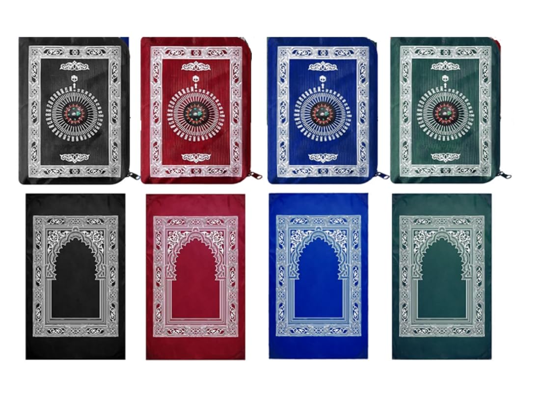 Hitopin Muslim Prayer Mat, 4PCS 60cm*100cm Portable Prayer Rug, Waterproof Prayer Mat, Prayer Rug, Muslim Travel Prayer Mat, for Ramadan Gifts, Islamic Muslim Prayer (Green, Blue, Red, Black)