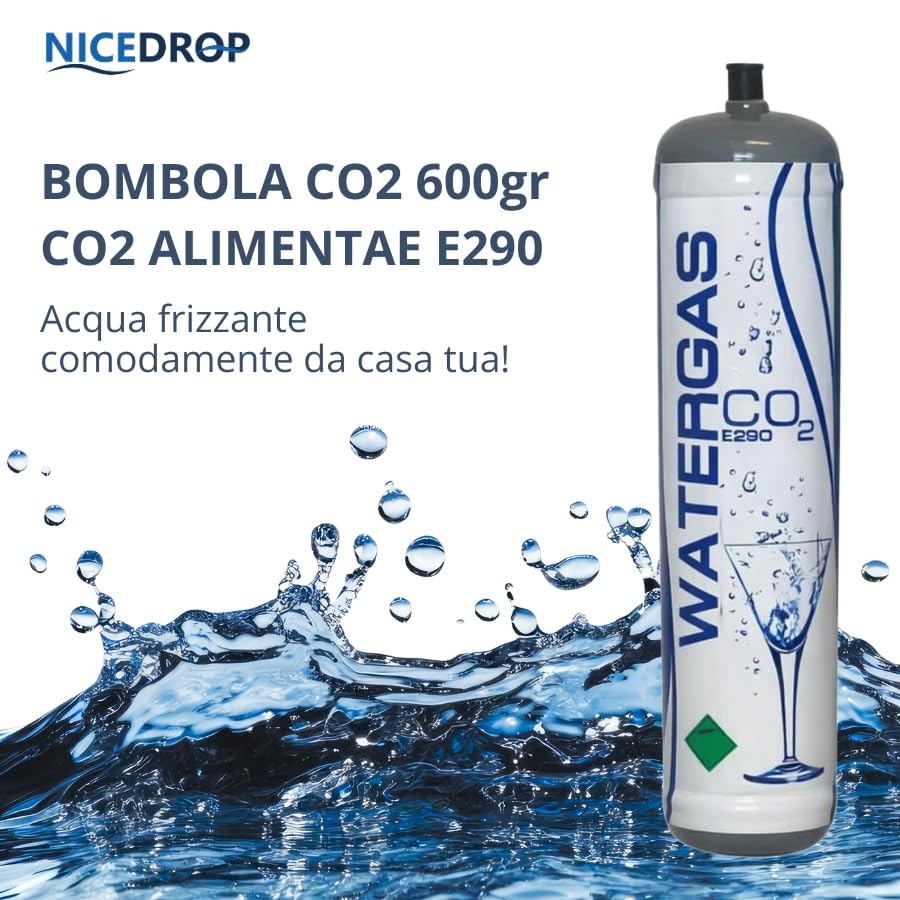 NICEDROP - Bombole CO2 600g per Gasatore – Set Risparmio 6 Pezzi – E290 Alimentare M11x1 – Fino a 120L per Bombola – Compatibile Universale – Made in Italy