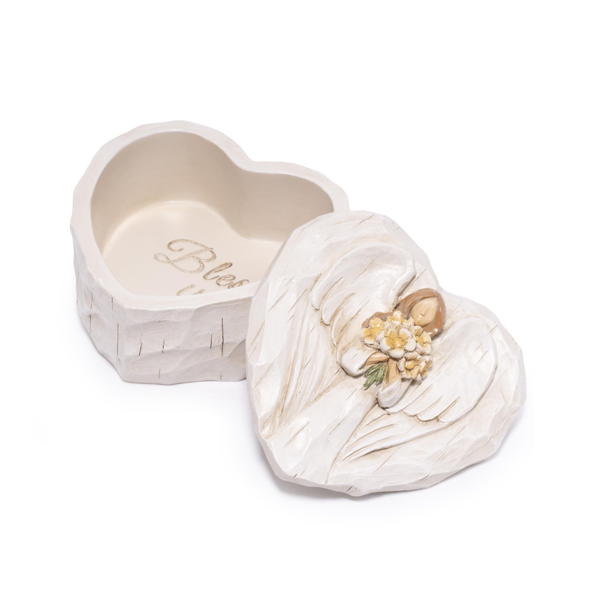 Hodao Angel Heart Jewelry Box Bless You Resin Trinket Box for Women Mothers Day Birthday Gift March Birthday