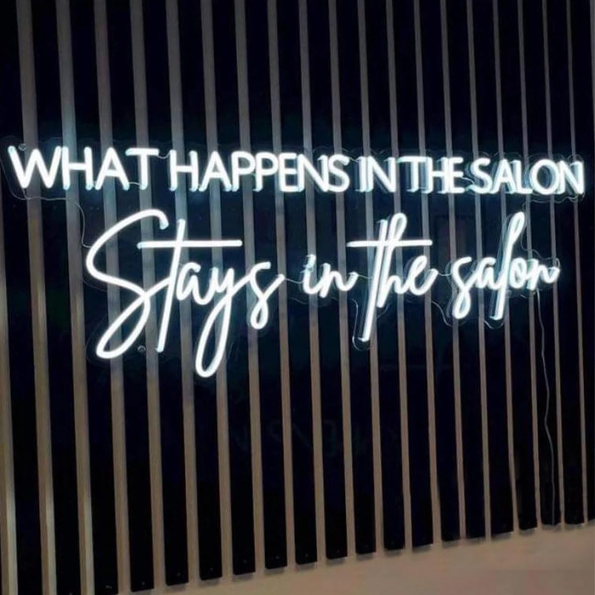 What Happens In The Salon Stays in the Salon Neon Sign Custom Large Beauty Salon LED Neon Sign for Wall Lashes Room Bar Decor Hair Studio Decoration Night Light Size:31inches(White)
