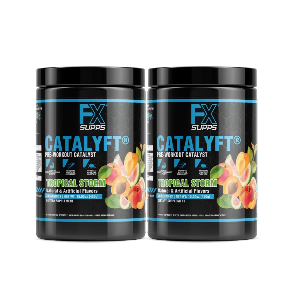 FXSUPPS Catalyft Bebida en Polvo Pre-Entrenamiento para Hombres y Mujeres, Tormenta Tropical | Suplemento Dietético con Creatina, Cafeína y Beta-Alanina | Para Congestión Energética, Ganancia Muscular y Concentración, 40 Porciones (Paquete de 2)