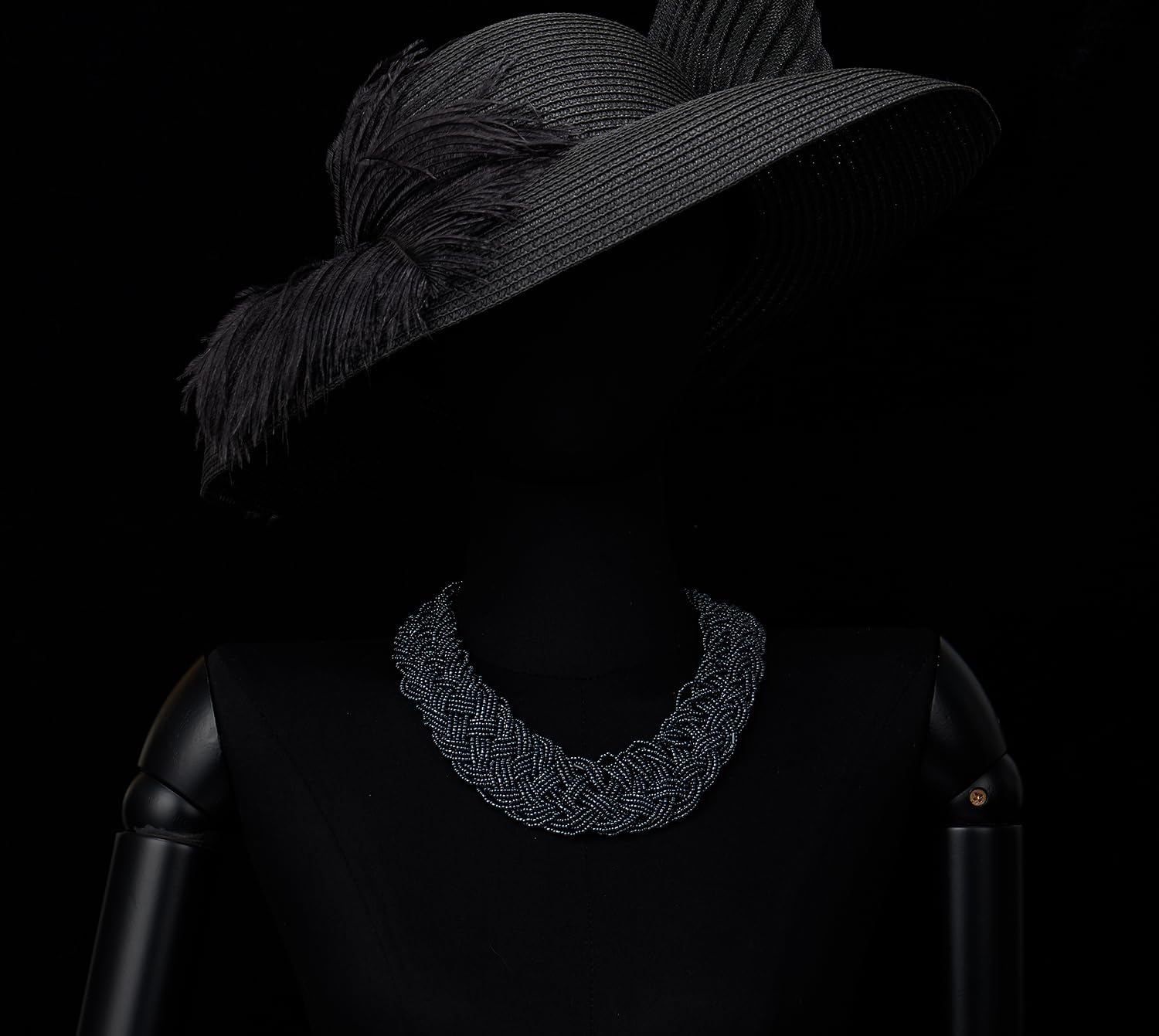 COOLSTEELANDBEYOND Braided Beaded Statement Necklace, Large Choker Collar Necklace, Dark Blue Beads Woven Bib Choker - Image 2