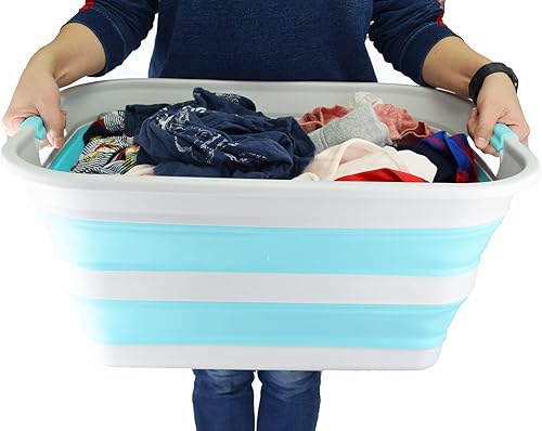 Miniatura 6 de SAMMART Cesta plegable de plástico para la ropa sucia de 42 litros  Contenedor de almacenamiento plegable y organizador  Tina de lavado portátil