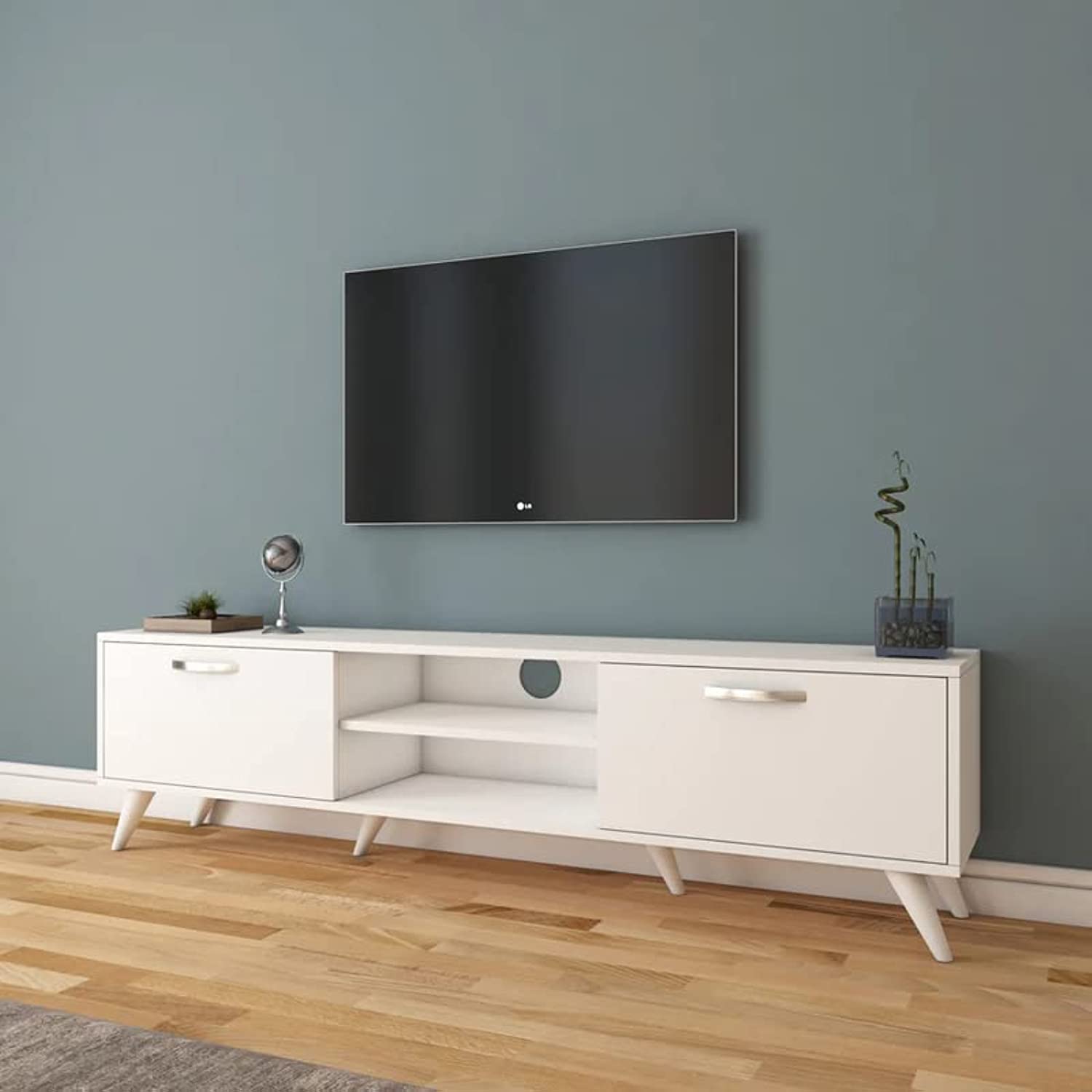 HC Home Canvas TV Unit Modern Free Standing TV Stand 180 cm (White)