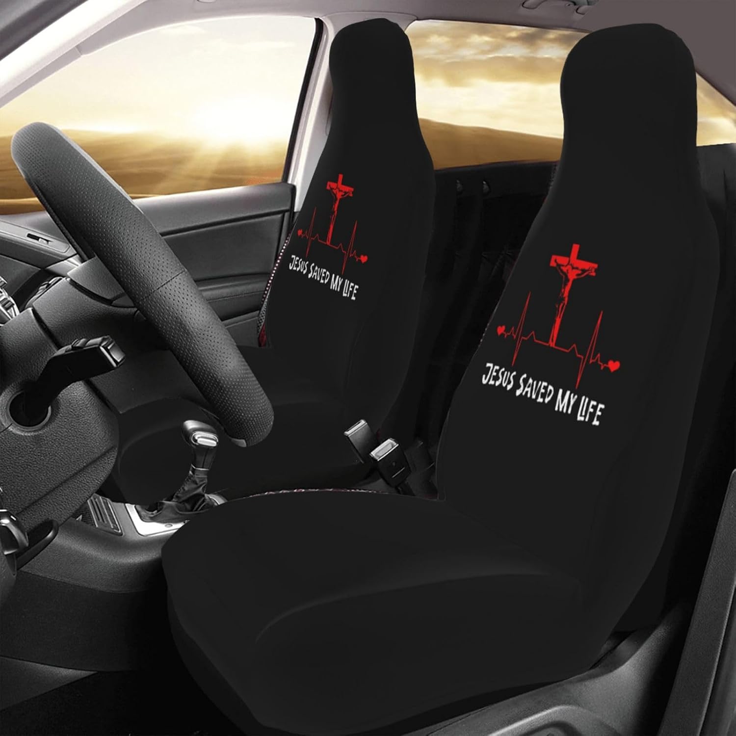 Jesus Saved My Life Car Seat Cover (Set of 2) Car Front Seat Cover Soft and Comfortable Easy to Install Fits Most Cars, Suvs, Trucks