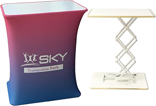 Custom Portable Tradeshow Podium Table Exhibition Counter Stand Booth,Hydraulic lift, Luminescent, Light boxRectangle