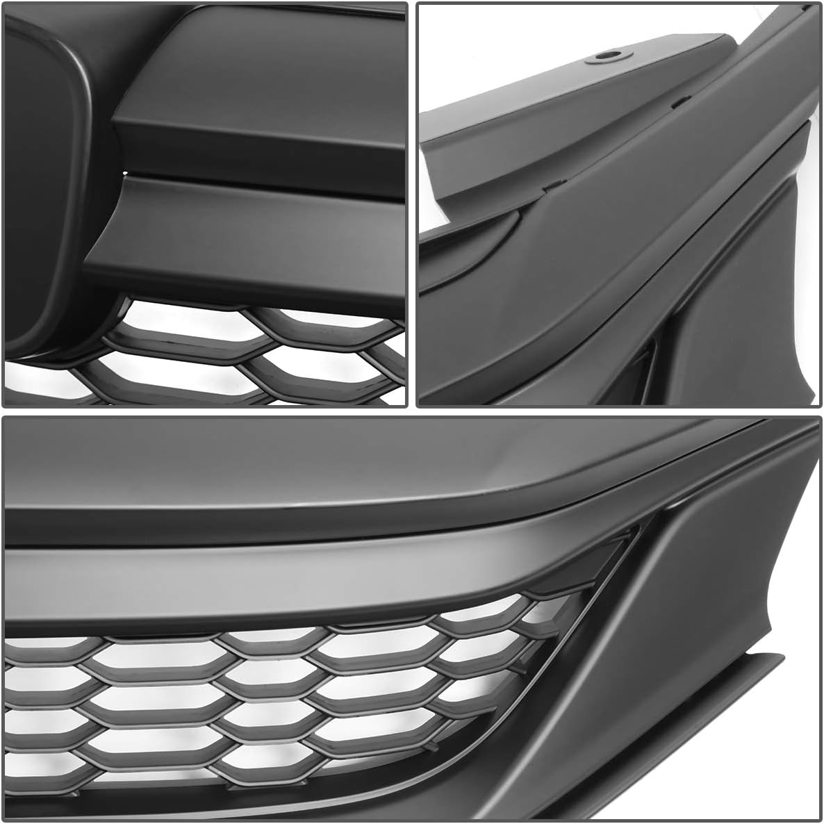 Auto Dynasty Matte Black Honeycomb Mesh Front Bumper Upper Grille Compatible with 16-17 Honda Accord Sedan