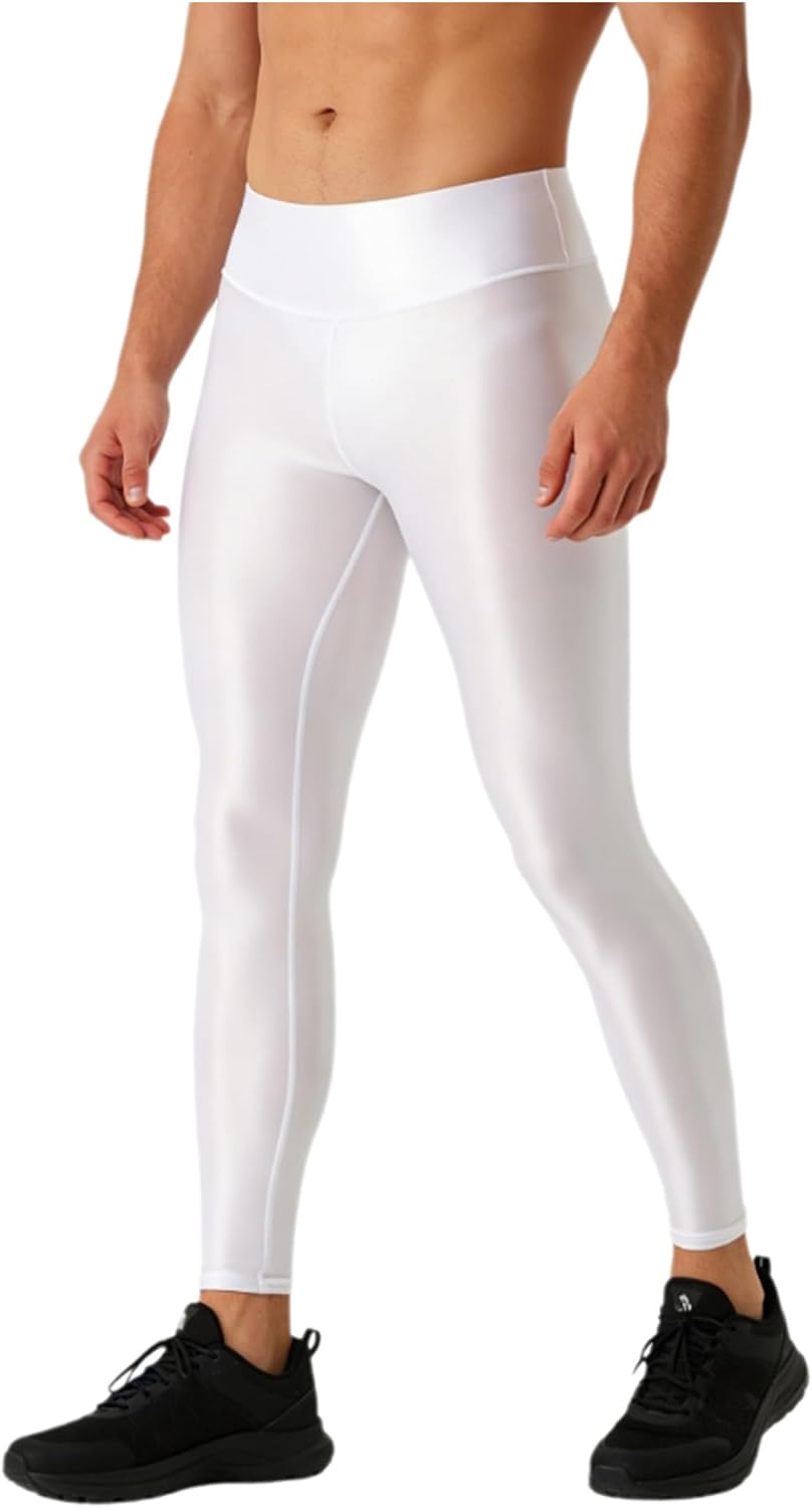 Men's Shiny Leggings Modern Active Fashion Pants Trendy Slim Fit Tights for Yoga Casual