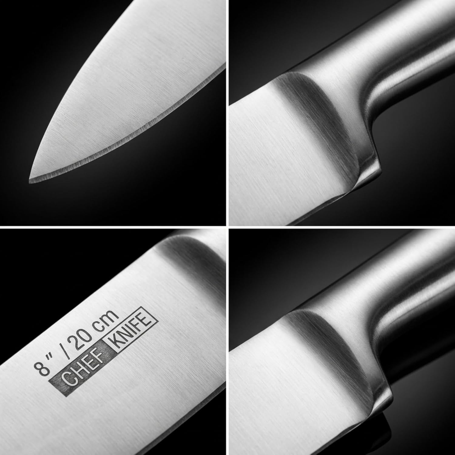 KOFERY 5 Piece Kitchen Knife Set, Professional Stainless Steel Knives with Seamless One Piece Metal Handle, Rust Proof V-Shaped Razor-Sharp Blades for Home Culinary Prep, No Block Included