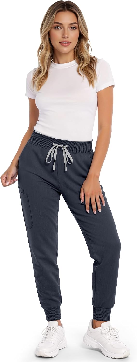 Women's Scrub Pants, Jogger Fit, High Waist Stretch, 6 Pockets | Breathable 4-Way Stretch Fabric Feels Soft, Dries Quickly And Stays Comfortable For Long Clinical Shifts, Adjustable Waist