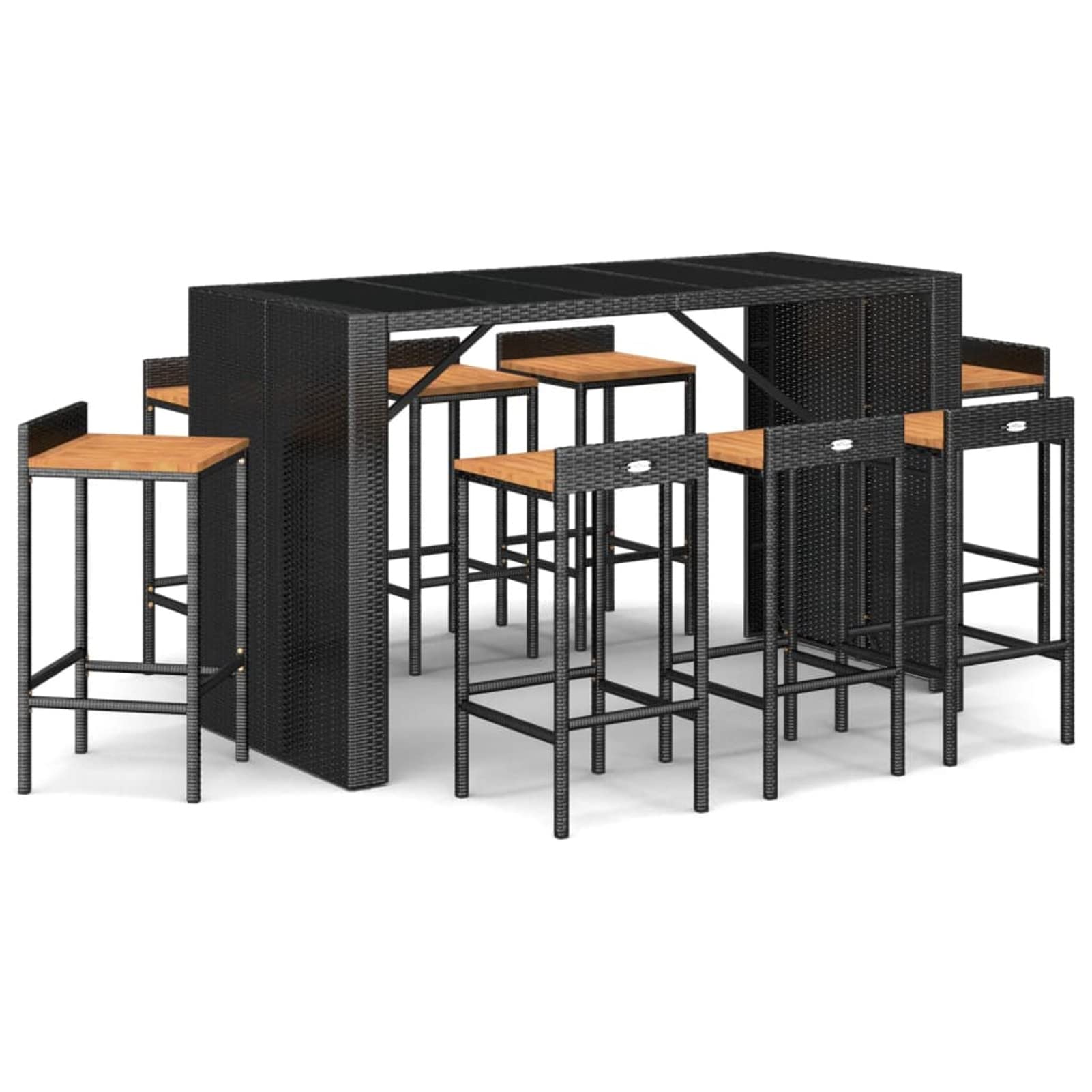 Mesa Bar y taburetes jardín 9 pzas Mesa Cocina con sillas Mesa Alta Exterior mesas Altas y taburetes Juego de Mesa de Bar Madera Acacia ratán PE Negro 3187688