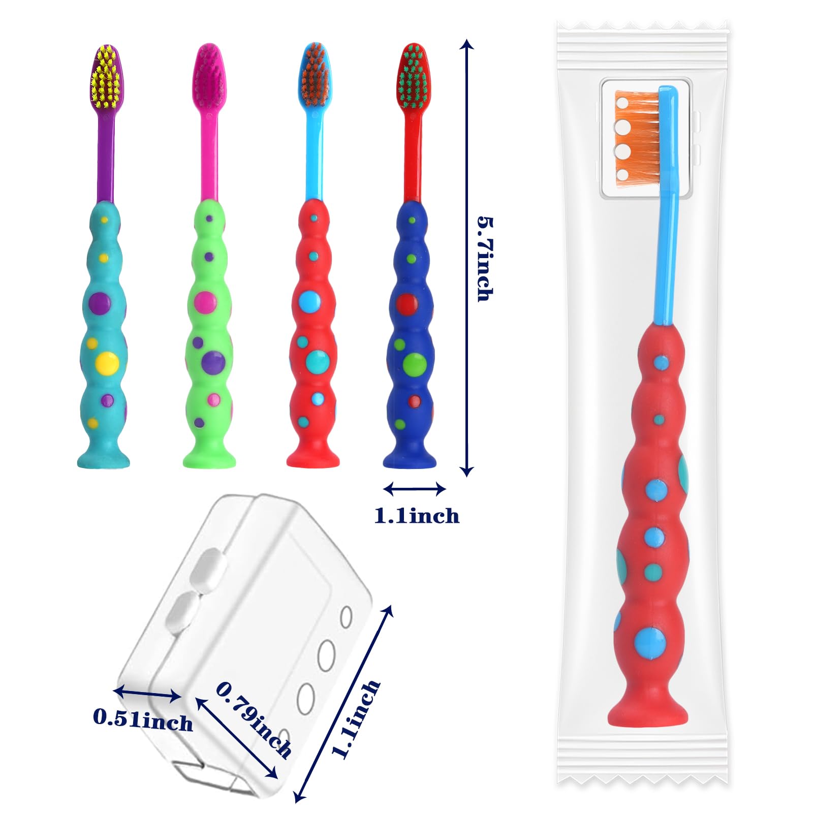 Paquete de 100 cepillos de dientes para niños, cerdas suaves a granel, cepillo de dientes para niños pequeños, bonito cepillo de dientes con ventosa, incluye fundas de viaje, cepillos de dientes