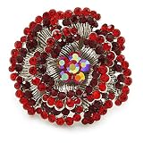 Avalaya Grande anello a forma di fiore a strati con cristalli rosso/bordeaux/argento/40 mm D/misura 7/8/regolabile