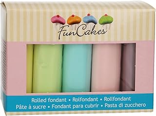 FunCakes Fondant Multipack Colores Pastel Suave, Flexible, , Halal, Kosher y sin Gluten. 5 colores: Amarillo, Rosa, Verde, Azul, Lila. 5 x 100 g