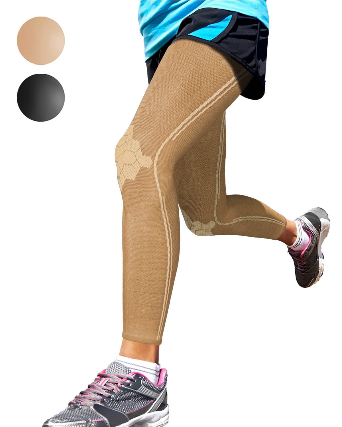 Sparthos Leg Compression Sleeves - Aid in Recovery and Support Active Lifestyle - Innovative Breathable Elastic Blend - Anti Slip, Day & Night Wear (Desert Beige, X-Large)