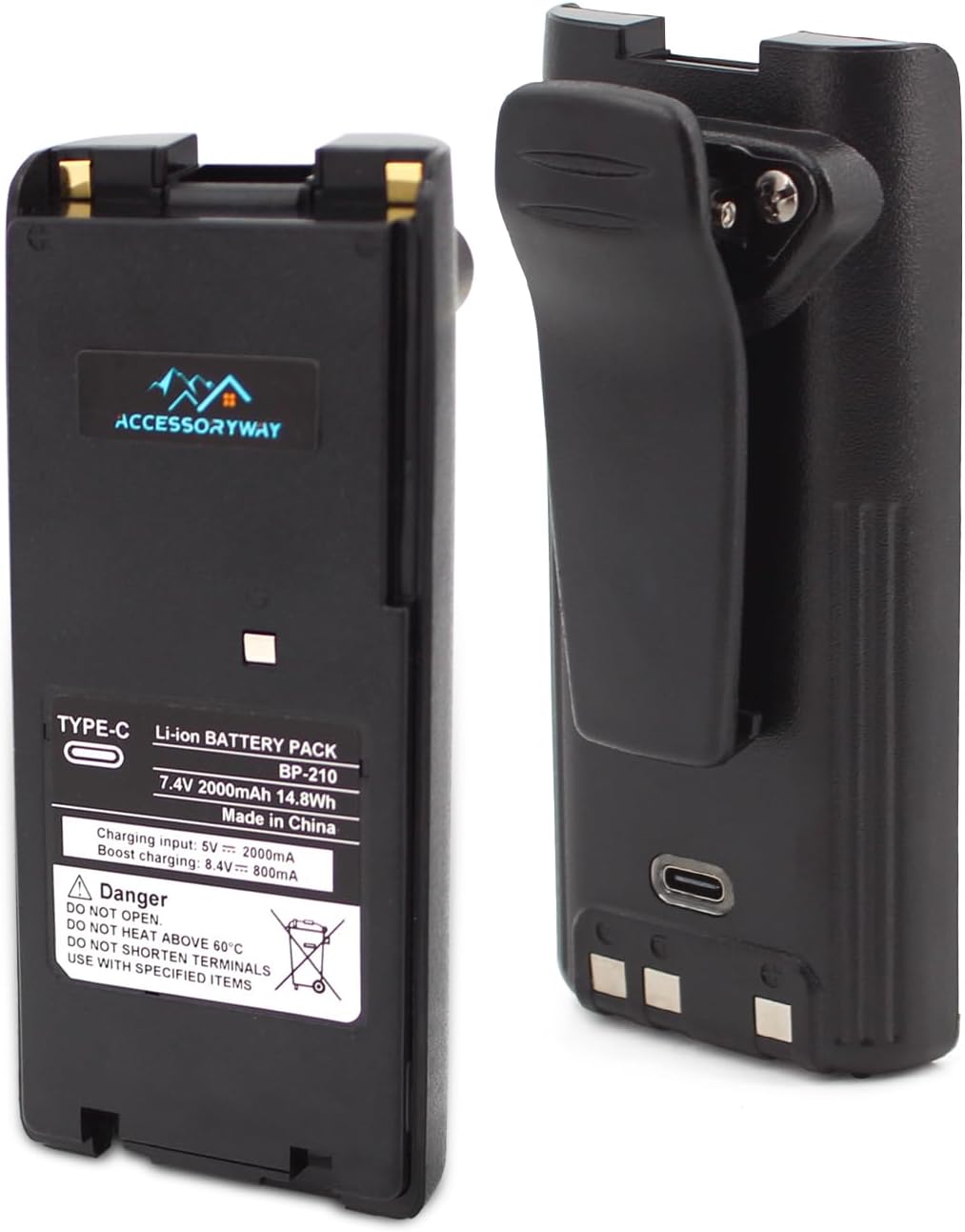 1PC BP-210 BP-210N BP-209N 2000mAh Type-C USB-C Replacement battery Compatible with ICOM IC-A6 IC-A6E IC-A24 IC-A24E IC-V82 IC-V81 IC-U82 IC-T3H IC-F3GT IC-F3GS IC-F4GT IC-F4GS Two Way Radio