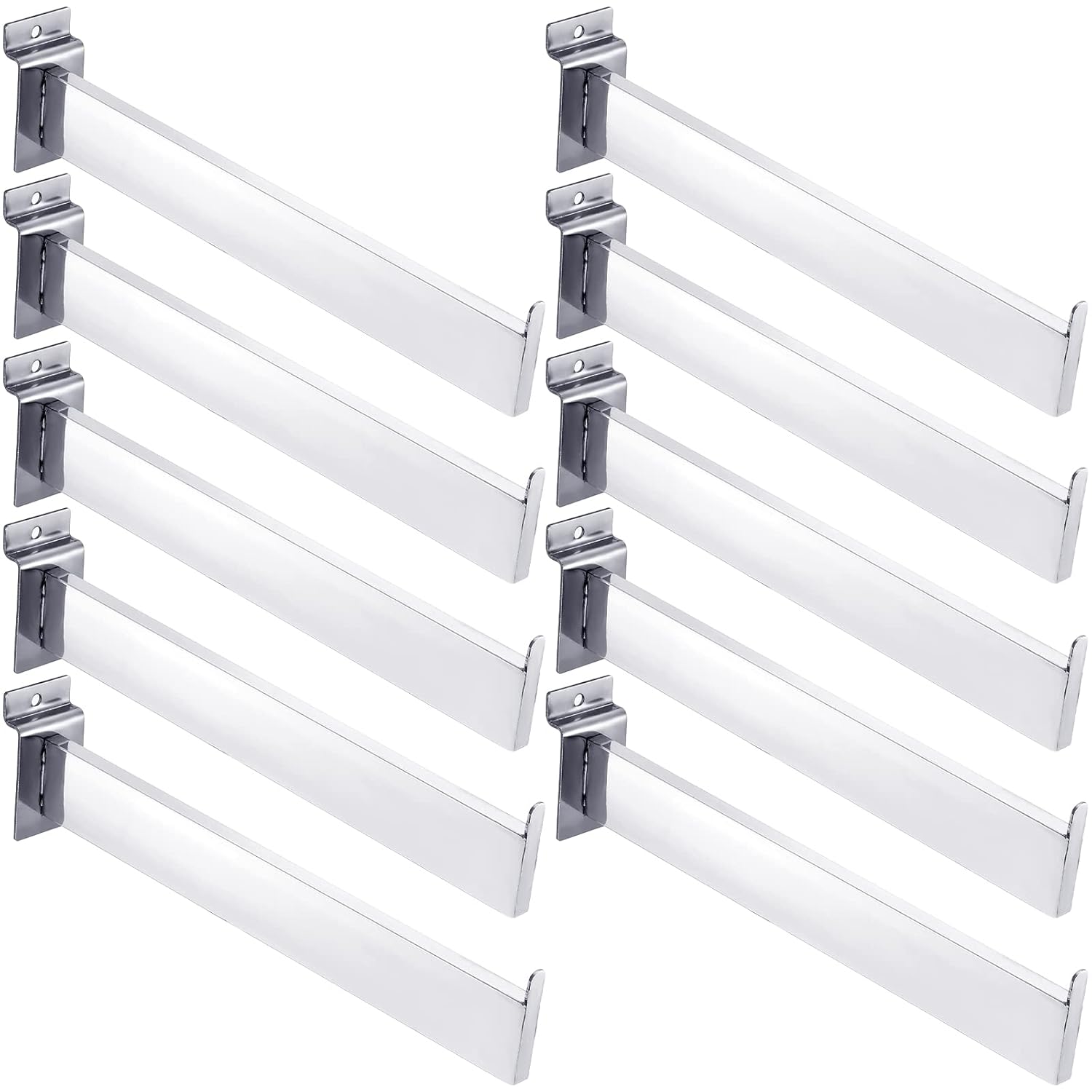 Pelopy 10 Pcs Slatwall Shelf Bracket 12 Inch Heavy Duty Slatwall Brackets Display Hooks Rectangular Tubing Faceout Dimensional Straight Chrome Hooks for Shelf Panel Retail Exhibition Products