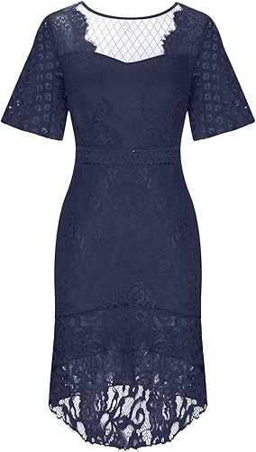 Miniatura 5 de Vestidos de cola de pez para mujer, vestido de sirena con ribete de encaje, vestido de cóctel alto y bajo, vestido de cóctel de malla hueca,