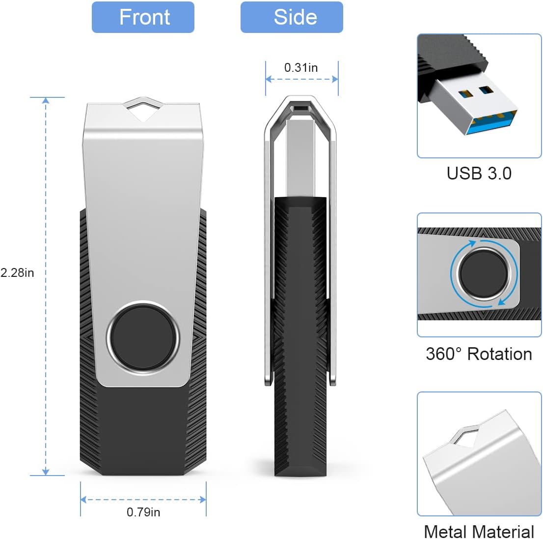 Aiibe 16GB USB Flash Drive Thumb Drive USB 3.0 Memory Stick PenDrive 16GB - Black