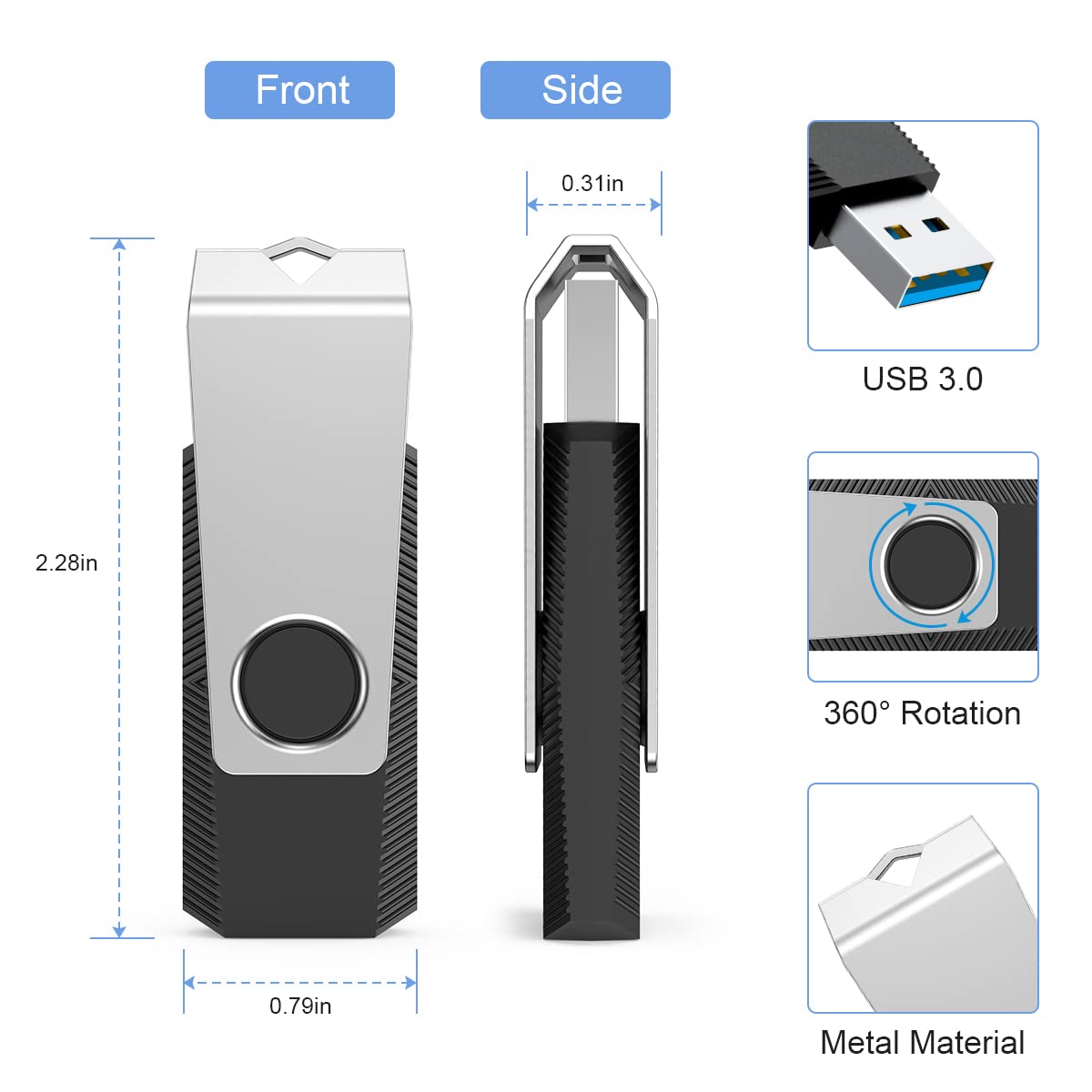 Aiibe Memoria USB 3.0 de 32 GB, 32 GB, color negro