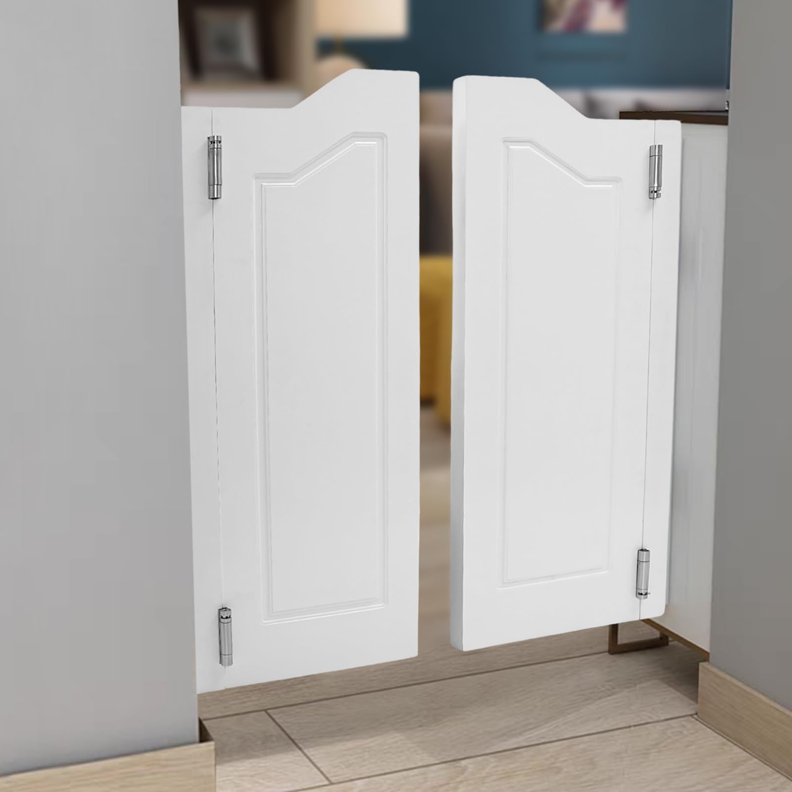 Louvered Cafe Swinging Door - Wood Saloon Doors With Hinges For Kitchen, Bar, Hallway (31.5"x35.4", Wood Color)