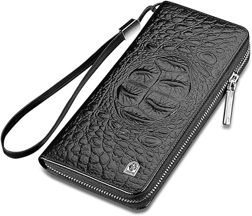 LAORENTOU - Cartera de piel auténtica para hombre con bloqueo de RFID tarjetero monedero monedero de cuero para hombre con cremallera y bolsillo