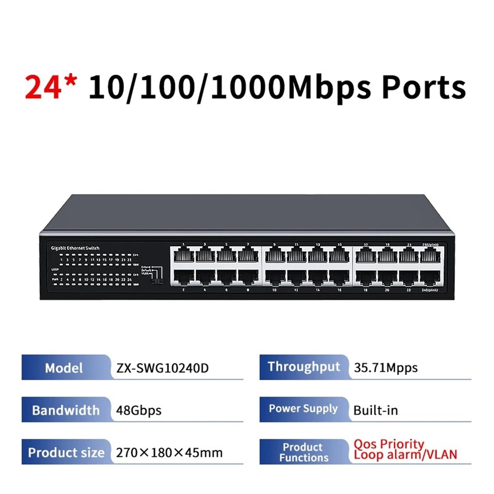 Switch Ethernet Gigabit a 16/24 Porte, Switch di Rete da 1000 Mbps, hub, Splitter Internet(ZX-SWG10240D)