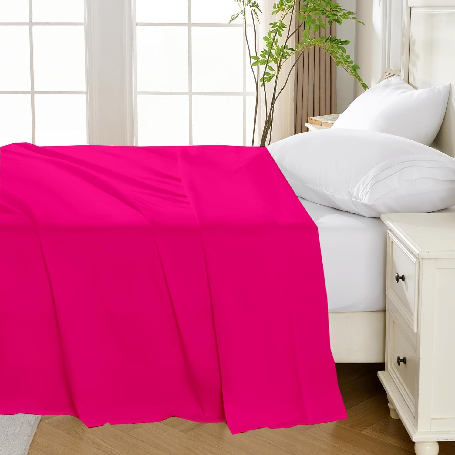 Flat Sheet Only Hot Pink 1000 Thread Count Egyptian Cotton Top Sheet - Twin XL - 66 x 100 Inches - Soft Winkle & Fade Resistant Bedding Sheet