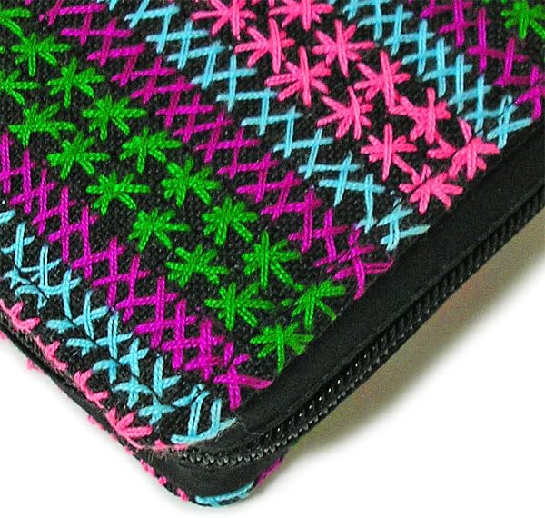 モン族の長財布 ピンク・グリーン系 ラウンドジッパー エスニック おしゃれな財布 変わった財布 多機能 財布 アジアン 雑貨 バリ