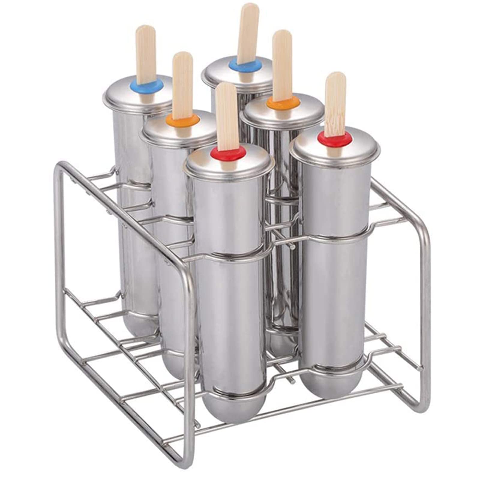 Juego de 6 moldes de paletas de hielo de acero inoxidable, moldes para hacer paletas heladas, moldes comerciales para paletas con base de soporte para palos para el hogar, moldes para helados para c