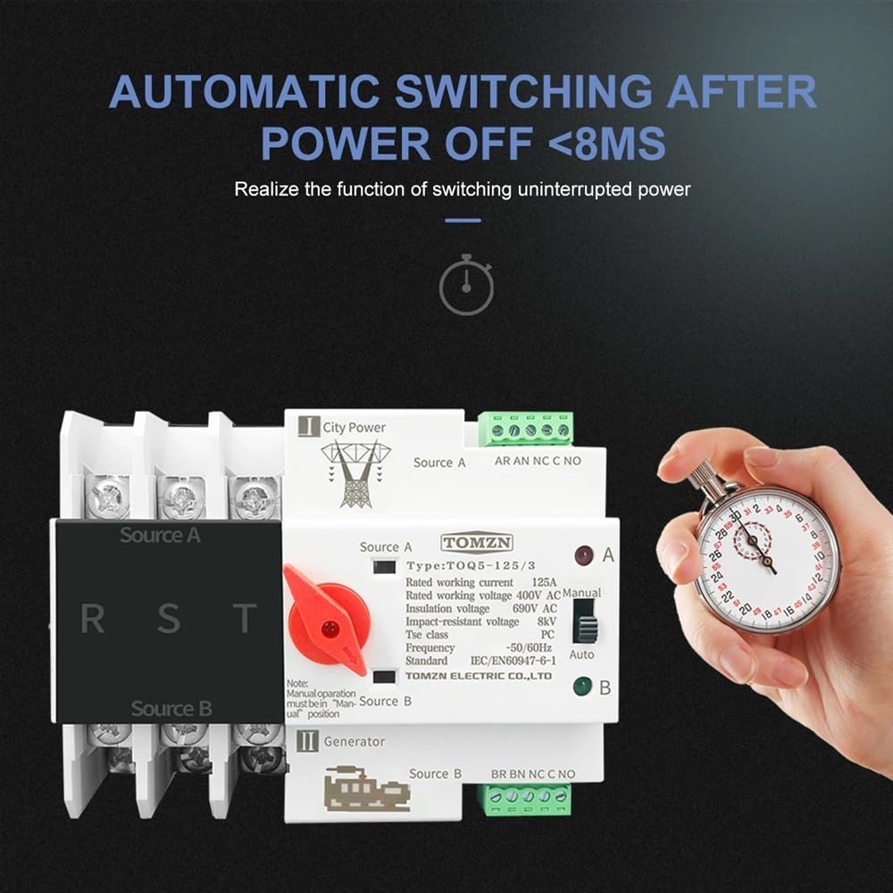 Interruttore Magnetotermico 3P 3 Phase Din Rail ATS. for PV. E inverter Dual Power Automatic Transfer Selector Switch Inininterrottui 6 3a 100A 125a(100A)