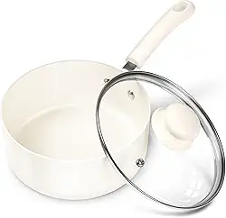 MICHELANGELO Panela de molho com tampa, panelas de cerâmica de 2 litros, panela antiaderente, panela sem PFAS, panelas pequenas para cozinhar, panelas multiuso, branca