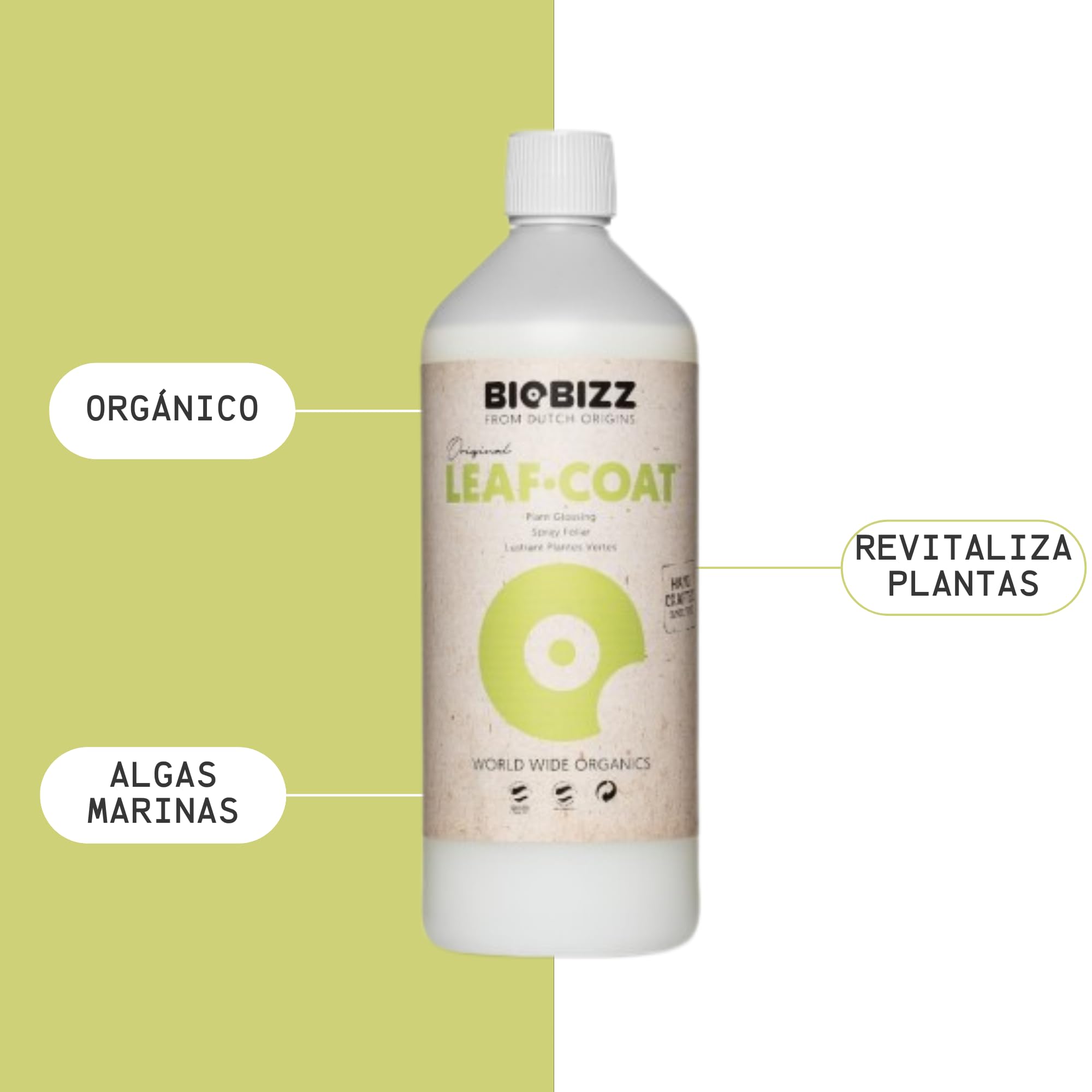 GROWMANIA Leaf Coat de BioBizz 1 l + échantillon Boost Up Nutrients + Verre doseur | Revêtement foliaire naturel | Renforce les plantes dans les jardins et les jardins moyens