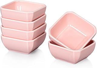 Delling Ultra-Strong 3 Oz Ceramic Dip Bowls Set - Pink Dipping Sauce Bowls/Dishes for Tomato Sauce, Soy, BBQ and other Par...