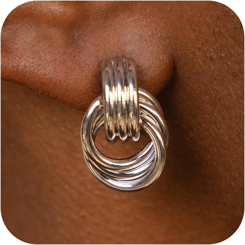 Gold Earrings for women Trendy - 14K Gold Plated Chunky Drop Dangle Knots Statement Earrings Hypoallergenic Lightweight Gold Jewelry Gifts