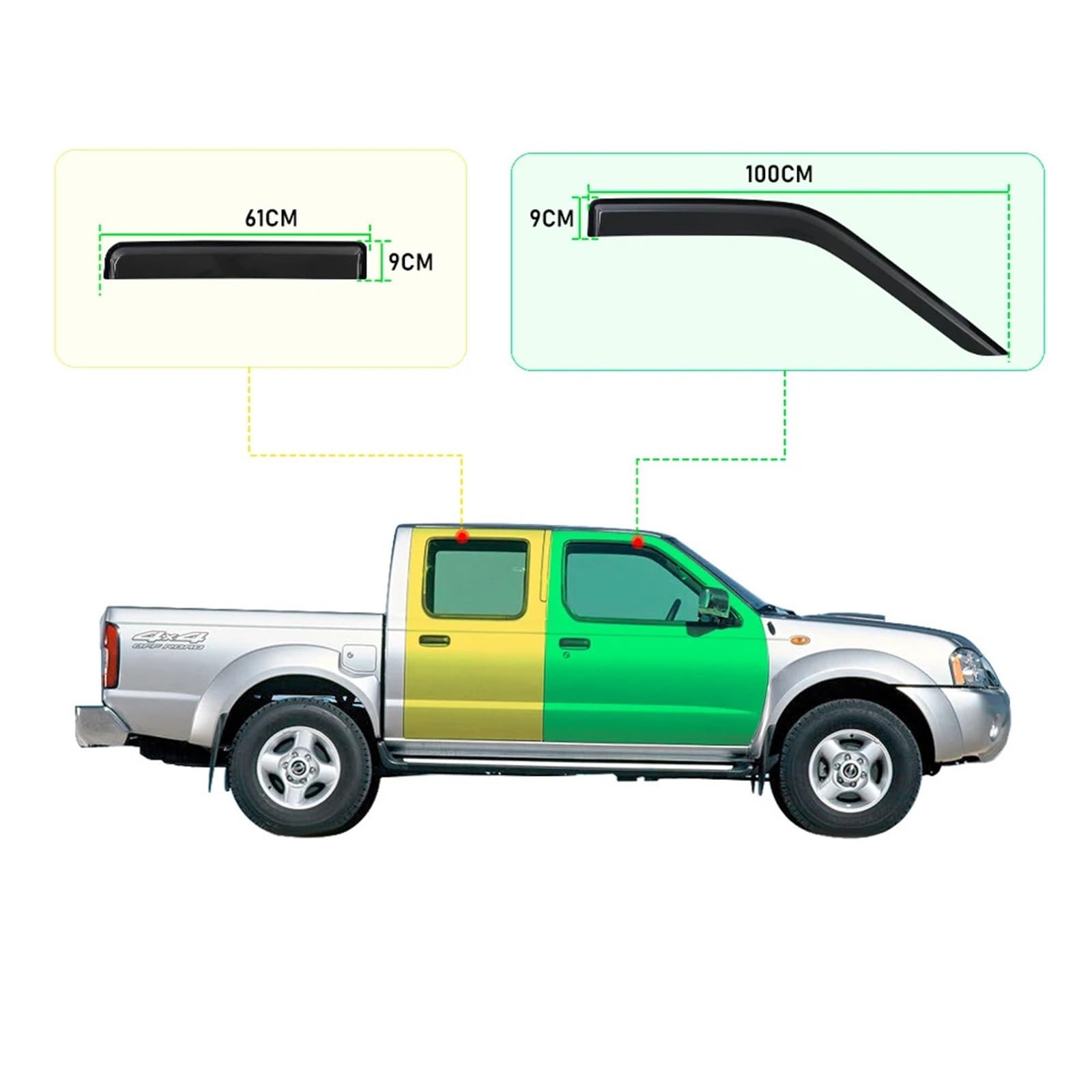 osłona Car Wind Deflector Osłona szyby przedniej do Nissana Navara D22 1997-2005, podwójna kabina, stylizacja samochodu, 4 szt./zestaw, osłona przeciwsłoneczna na drzwi