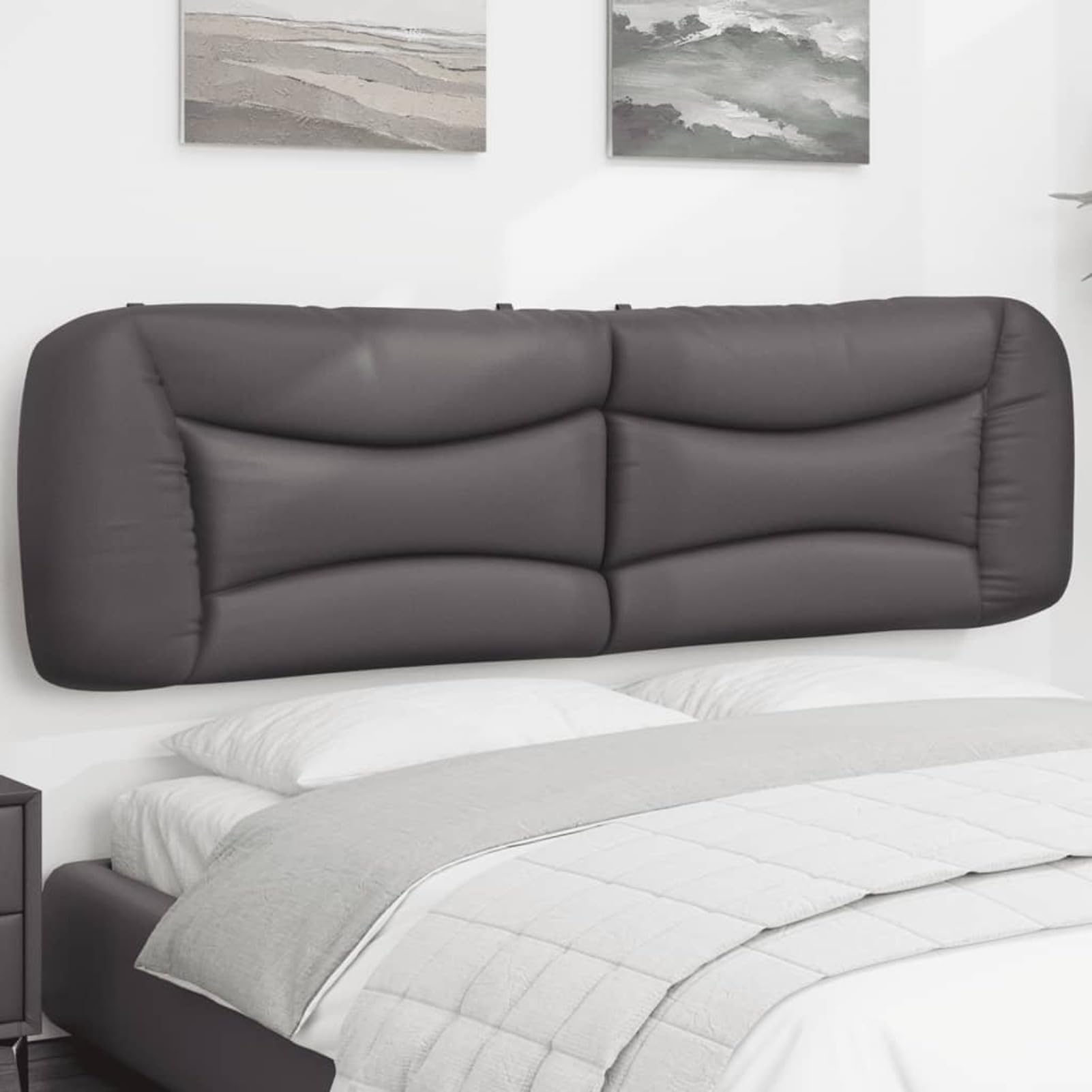 Brokky Coussin de tête de lit Gris 180 cm Similicuir,Tete de lit capitonnée,tête de lit à Poser au Sol