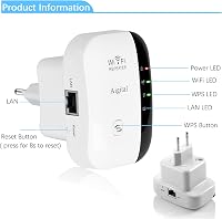 Aigital WiFi Jelerősítő és Access Point 300Mbps - Vezeték Nélküli Jelismétlő LAN Porttal, WPS Gombbal, Kompatibilis Minden WiFi Modemmel és  7