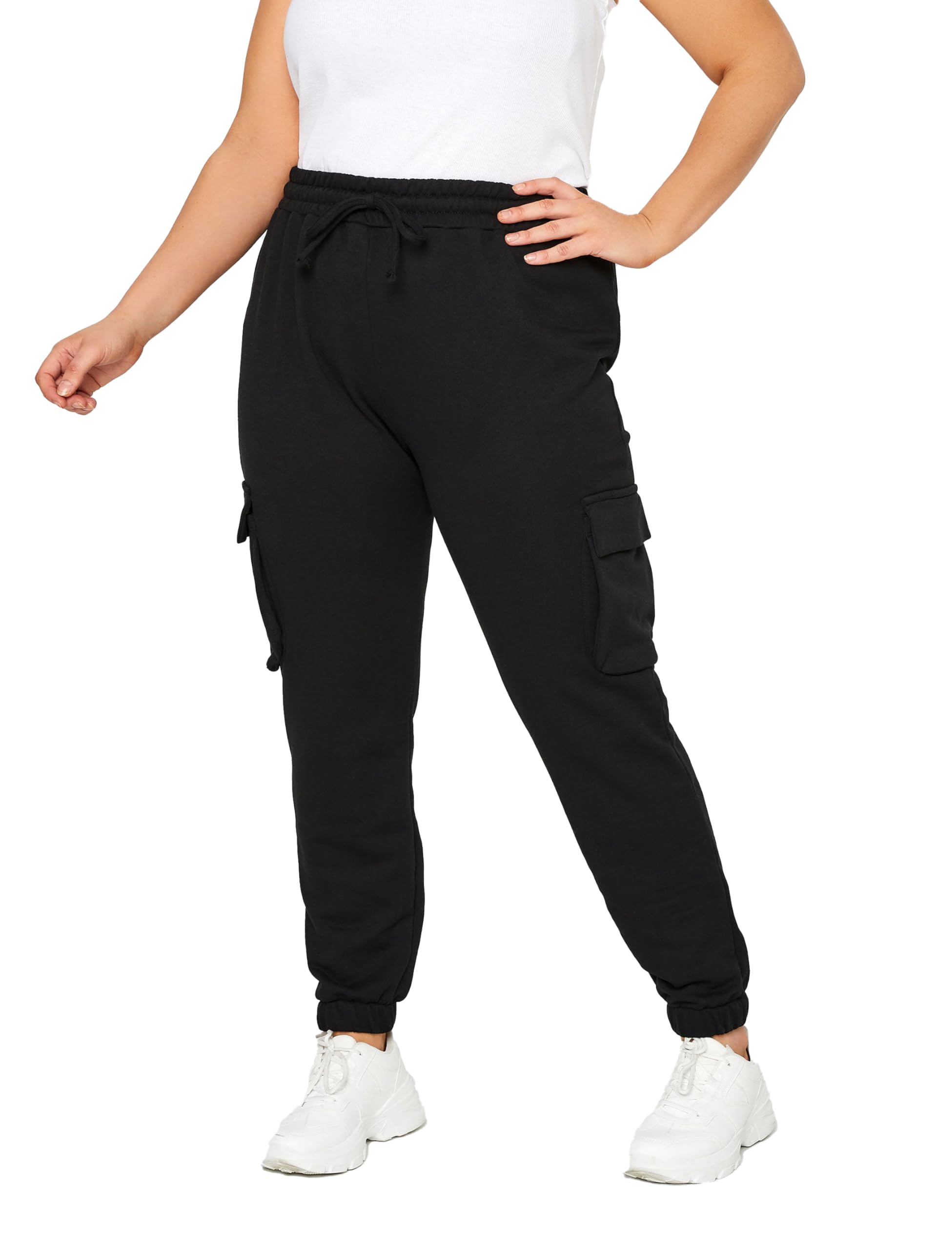 Yours Women's Cargo Joggers Pants in Black | Size: 22-24