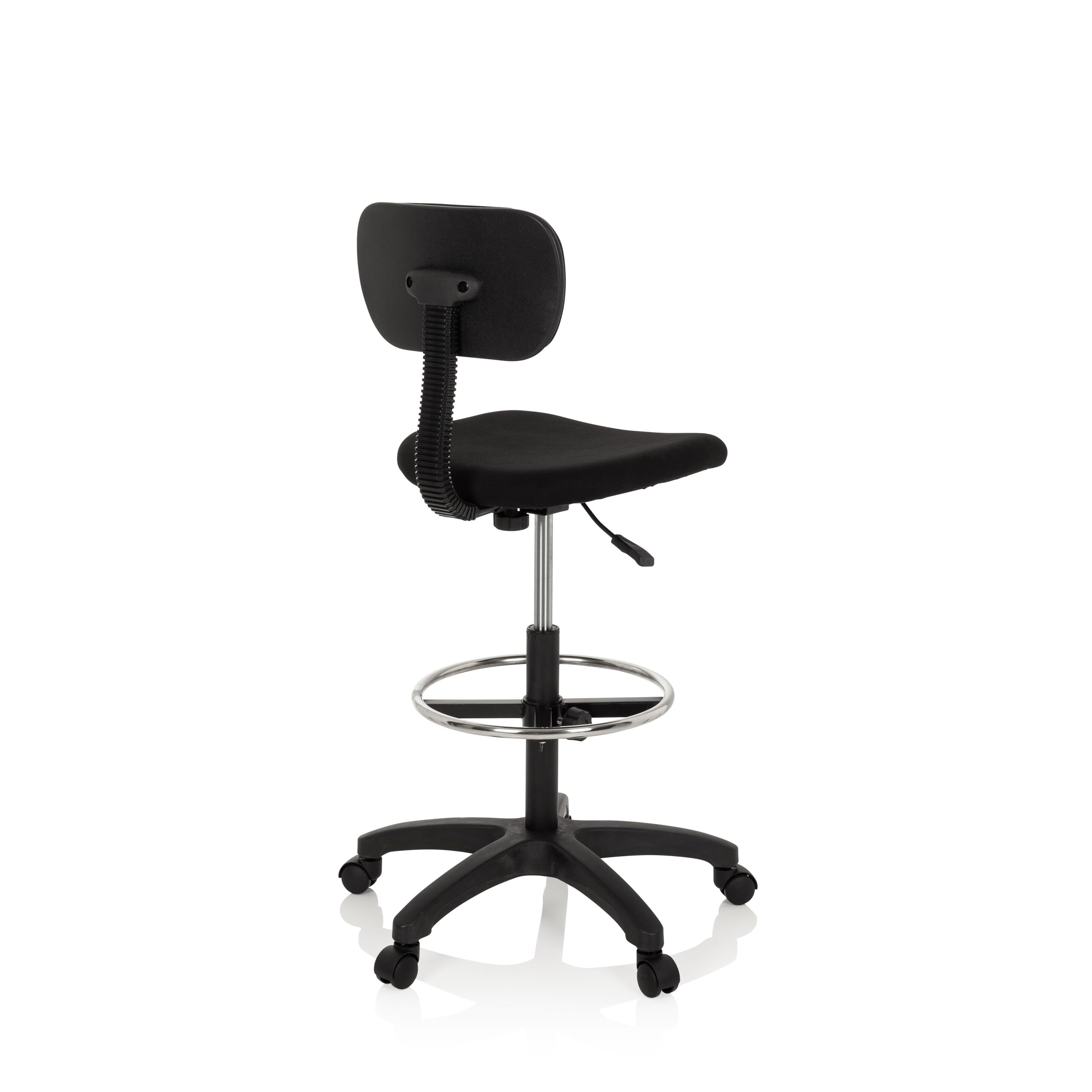 hjh OFFICE 671004 Arbeitsstuhl mit Fußring TOP Work 05 Stoff Schwarz Counterstuhl Drehstuhl mit Rollen, höhenverstellbar