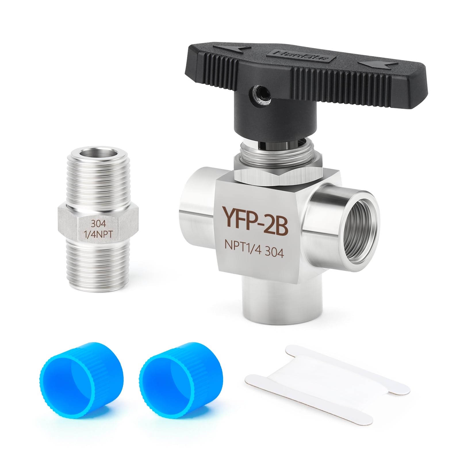 TAISHER1PCS 1/4" FNPT Reduce port 3mm 3 Way Ball Valve Kit,L Port 304 Stainless Steel with Black Handles & ，Mount Instrument Guage valve