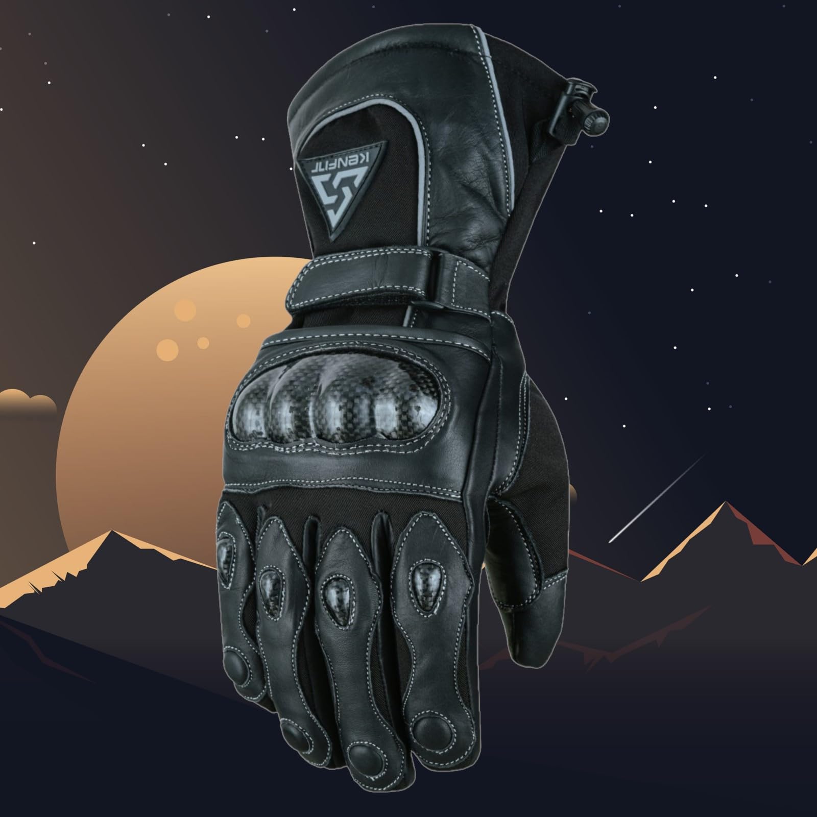 Motorcycle Gloves Genuine Leather Winter Riding Gloves Carbon Knuckle Protection, Waterproof Insulated Motorbike Scooter E-Bike Gloves for Men Women — view 8