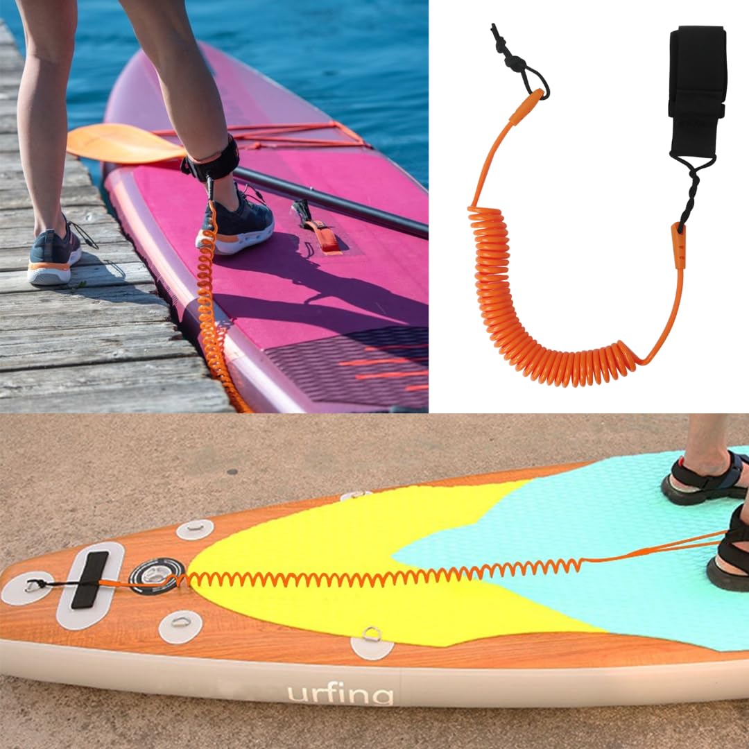 JRSHOME Upgraded Coiled Leash 10' Surfboard Leash Sup Leg Rope Strap Stand Up 5mm Orange