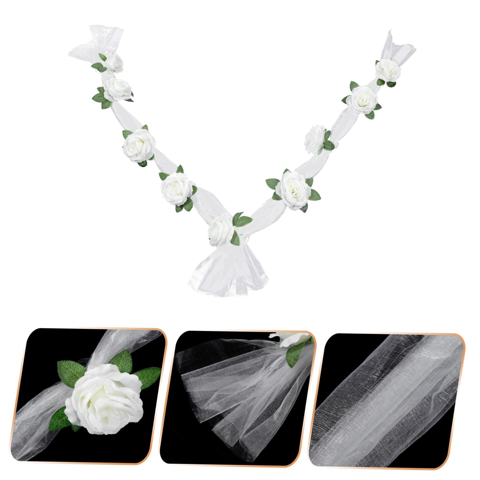 Amosfun 3 Ensembles Ceinture de Voiture de Mariage Titulaire marié artificiels Wedding Decorations Decoration Fete Artificiel décor de Fleurs de Mariage Fausse Rose Blanche Ruban