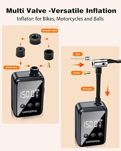 Miniatura 3 de URTOPIA Mini bomba de neumáticos de bicicleta, bomba de bicicleta de inflado rápido con calibre, bomba de aire eléctrica portátil recargable de 150