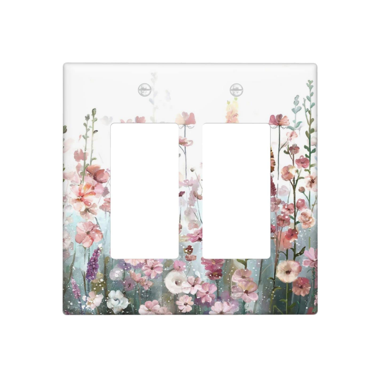 Colorful Flowers Decorative Light Switch Cover Plate 2 Gang Rocker Switch Plate Double Decorator Wall Plate Outlet Cover, 4.5 x 4.5 Inch, Pink Floral