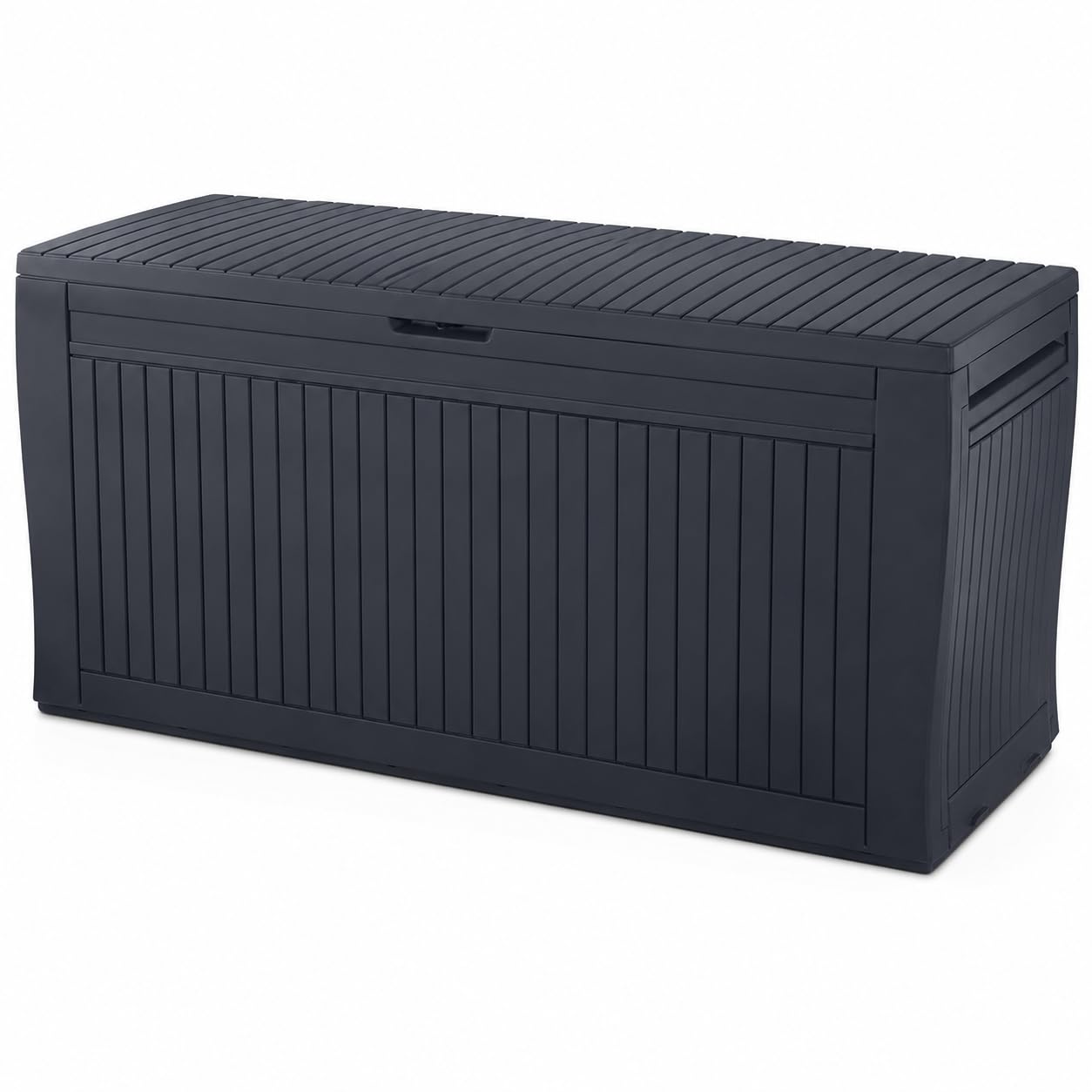 Keter Koll Living - Caja para Cojines (270 L, 100% Resistente al Agua, con ventilación, por lo Que no Hay Mal Olor/Moho, Aspecto de Madera, Tapa Que soporta hasta 250 kg)