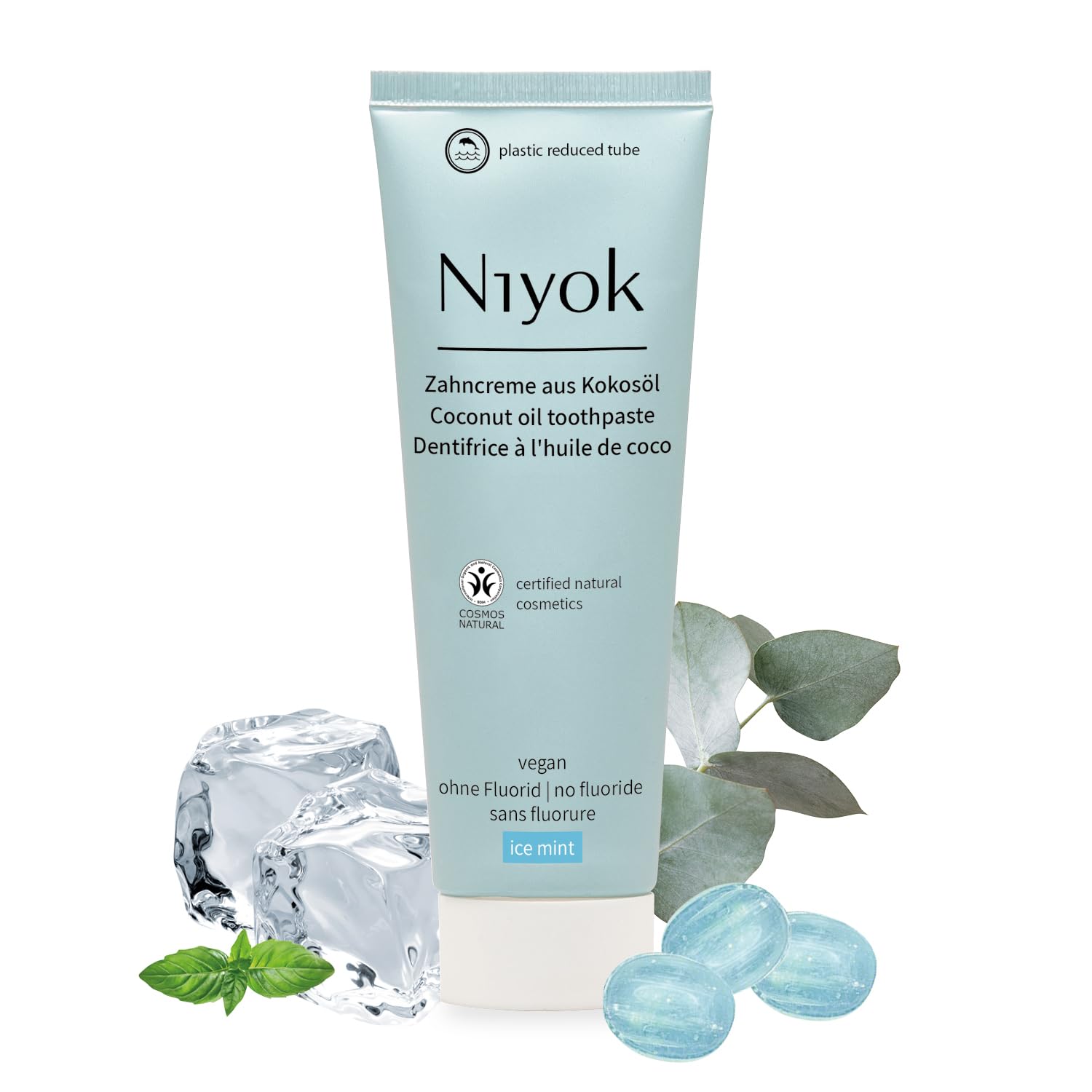 Niyok® Dentifrice à l'huile de coco bio « menthe glacée » (75 ml) • Dentifrice naturel pour des dents blanches • Soin intensif et fraîcheur • Protège les gencives • Sans fluorure et végétalien