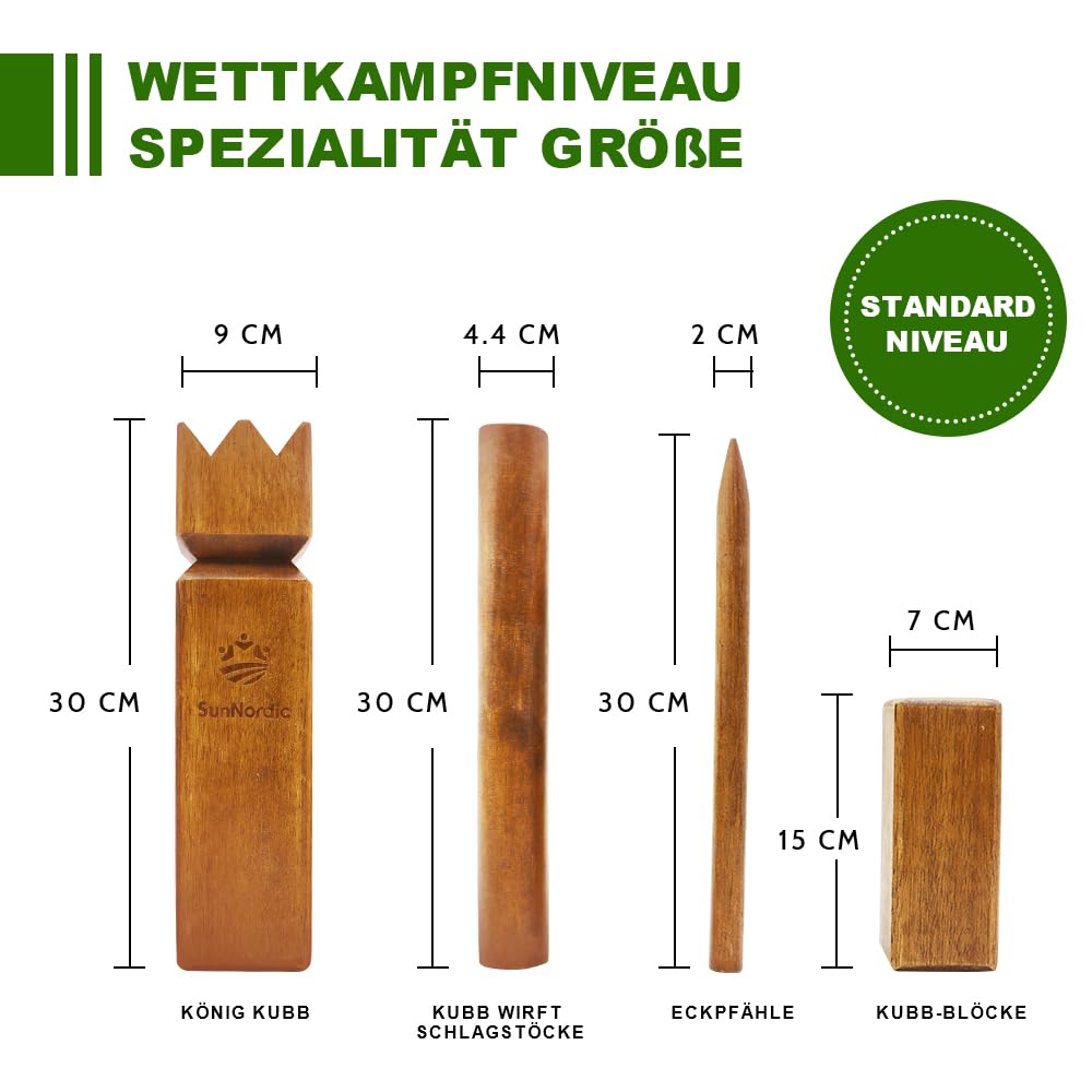SunNordic Kubb Wikinger Wurfspiel, Schwedisches Schachspiel Aus Hochwertigem Gummibaumholz, Inklusive Tragetasche Aus Segeltuch Und Spielanleitung – Robustes Kubb Yard-Spiel FüR Kinder Und Erwachsene