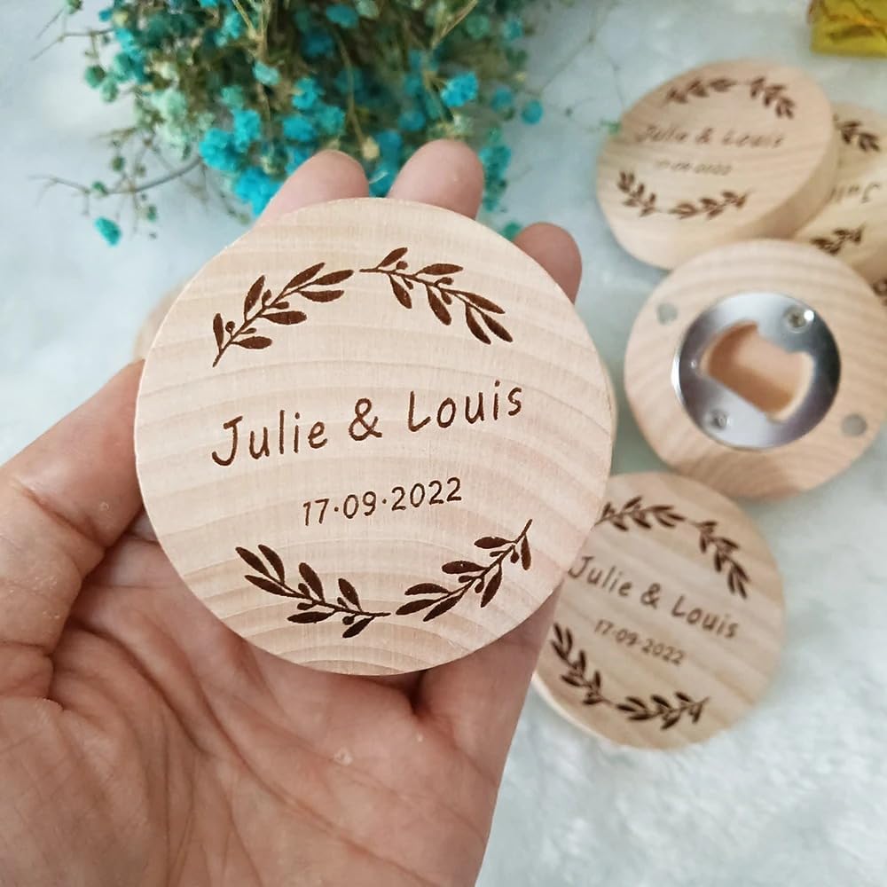 WOMB Personalised Wooden Bottle Opener, Custom Fathers Day Christmas Idea Personalized Any Name Wedding Favour Bar Garden Beer Drinker Engraved (QTY-10pcs)